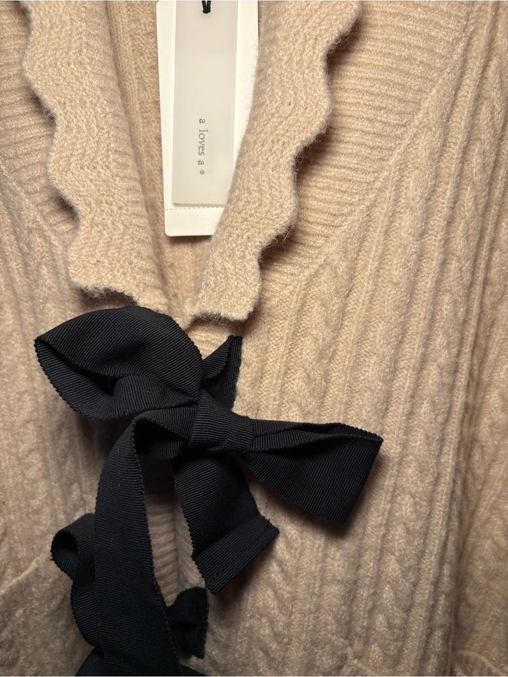Love A Beige Romantic Cardigan L Black Bow Coquette Boho Cottagecore Preppy - Picture 7 of 12